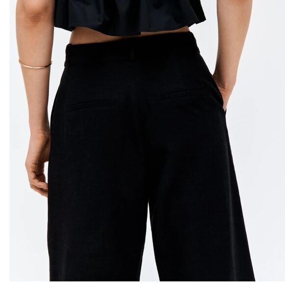 H&M Black High Waist Wide Leg Linen Blend Trouser Pants Plussize 14 - Picture 7 of 13